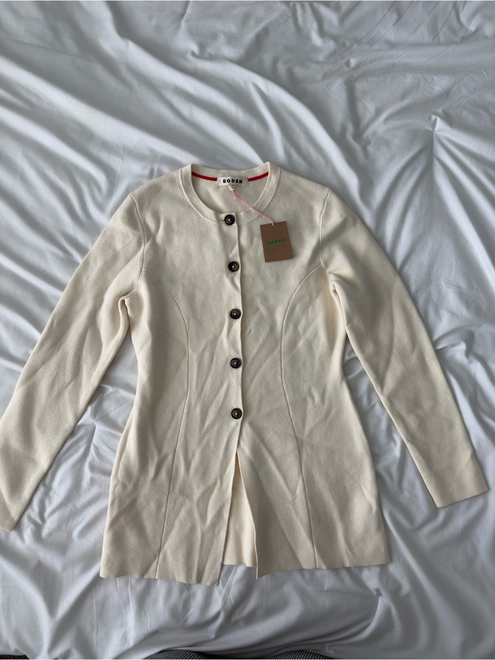Boden Joanna Fitted Knit Jacket 6 NWT Button Front White Cream Tailored Cotton - Picture 8 of 12